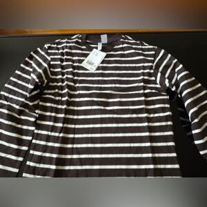 Divided Men's Long Sleeve Black and White Striped Tee